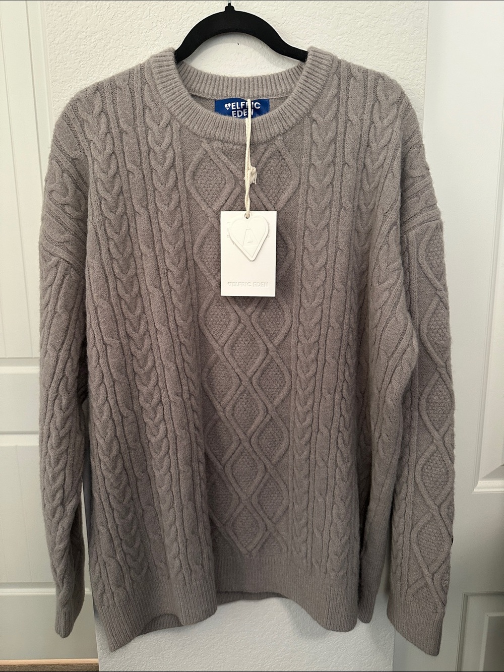Aelfric Eden Gray Cable Knit Diamond Pattern Sweater NWT Size XL